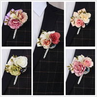 Ensemble de boutonnières de marié pour hommes, fleurs artificielles de mariage, Corsages pour mariage, costume de fête