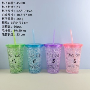 Trendy Flat Lid Ice Cup Double Layer Plastic <b>Crushed</b> Ice Cup Summer Fashion Student Water Bottle Mixed Color - Product Image 2