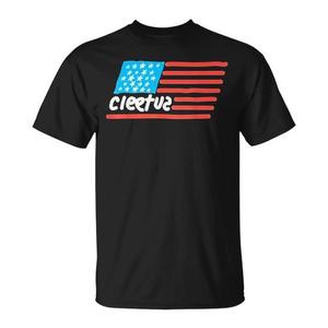 T-shirt Cleetus noir avec motif drapeau américain, unisexe, col rond, manches courtes, promotionnel - Product Image 1