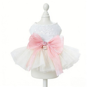 Falda de Tul para Perros y Gatos, Vestido de Encaje Bordado, Lazo Blanco y Rosa, Vestido de Boda, Ropa de Poliéster para las Cuatro Estaciones - Product Image 5