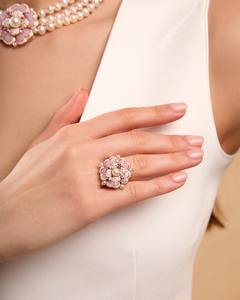 Lixinコスチュームロゴエレガントな天然ピンクシェルジルコン花模造真珠ネックレスイヤリングリングジュエリーセットパーティー用 - Product Image 5