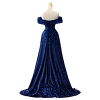 Robe de bal longue bleue à sequins en satin, épaules dénudées, grande taille, pour mariée ou soirée de mariage
