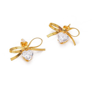 Bowknot <b>Stud</b> <b>Earrings</b> Gold <b>Crystal</b> Heart Rhinestone 18K Plated Party Fashion Jewelry - Product Image 4