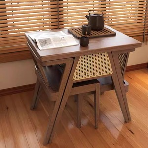 Muebles de cafetería, sillas de madera maciza, juego de mesa de comedor cuadrada, balcón de ratán para exteriores, mesa de té pequeña y sillas para restaurante - Product Image 2
