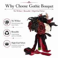 Bouquet de mariée artificiel gothique pour Halloween avec roses en satin noir et décorations en strass, idéal pour mariage, cosplay, fête, photo, fleur artificielle