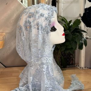 Nuovo Scialle Premium Ricamato con Perline Fatte a Mano - Copricapo da Preghiera per Donne Musulmane con Bordo in Pizzo ed Elegante Coprispalle - Product Image 6