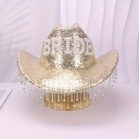 Chapeau de cowboy en gros avec paillettes argentées, perles et strass, idéal pour les enterrements de vie de jeune fille, mariages, fêtes prénuptiales pour femmes