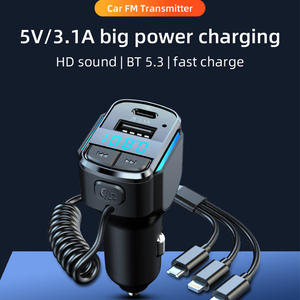 Chargeur de voiture multifonctionnel <span class=keywords><strong>3</strong></span> en 1 pour lecteur MP3, 1 port <span class=keywords><strong>USB</strong></span> et 1 câble de données de type C, transmission Fm, chargeur rapide - Product Image 4