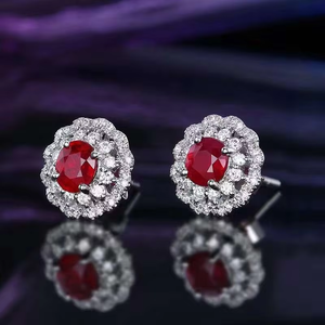 SGARIT Chic Daily Wear Ruby Ear Studs 0.77CT GRC Verified Natural Ruby Inlaid With Diamonds 18K White Gold Ladies Fine Jewellery - Product Image 3