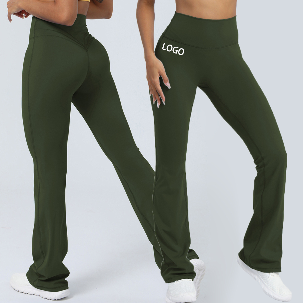 Aola Women's High Waist Wide Leg Gym Sports Flared Yoga Pants Casual Nylon Flare Leggings Elastic Waist Closure Solid Pattern