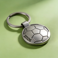 Porte-clés de football en métal argenté 3D personnalisé, gravé, souvenir promotionnel, breloque pour fan