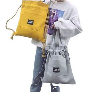 Wholesale Solid Color Design Recycled Travel Custom Logo Cotton Canvas String <b>Drawstring</b> Shopping Tote <b>Backpack</b> - Product Image 3
