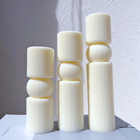 6 modèles de moules en silicone cylindriques pour bougies, motifs géométriques abstraits, décoratifs, rayés, torsadés et côtelés, pour bougies pilier en cire de soja