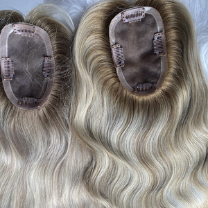 Großhandel Ombre Goldbraune Ansätze Haarteile Hochwertige Russische Echthaar Seidenbasis Spitzen-Haarteile für Weiße Frauen - Product Image 6