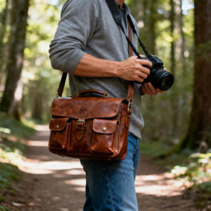 निर्माता कस्टम पुरुषों के रेट्रो वास्तविक प्रीमियम काउहिट्स चमड़े का dslr/मिररलेस डिजिटल कैमरा और लेंस क्रॉसबॉडी कंधे बैग - Product Image 6