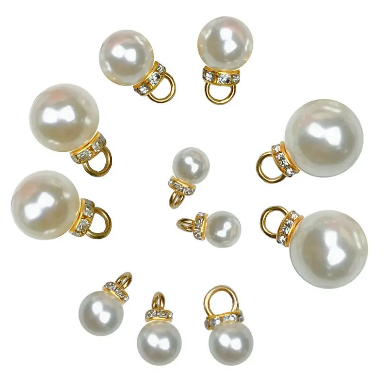 Gros BRICOLAGE vêtements accessoires Dames ABS perle pendentif Charme Bouton en plastique avec or bague en argent strass perle