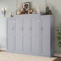 Lit Murphy pleine grandeur en bois avec armoire, étagère de rangement, lit plateforme pliable pour chambre d'amis, chambre à coucher