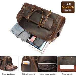 MARRANT Vintage <strong>Men's</strong> Crazy Horse Genuine Leather <strong>Weekender</strong> Holdall Overnight Duffel <strong>Bag</strong> with Shoe Pouch <strong>Men</strong> Leather Travel <strong>Bag</strong> - Product Image 4