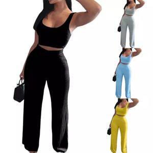 ชุดเซ็ตผู้หญิงสำหรับฤดูร้อน 2 ชิ้น เสื้อครอปเกาะอกแบบรัดรูปและกางเกงขายาวทรงบาน ชุดเซ็กซี่สำหรับงานปาร์ตี้สไตล์ดารา - Product Image 3