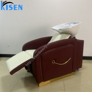 Kisen Wholesale Simple Reclining Leather Barber Shop Shampoo Chair <b>Bed</b> with Ceramic Bowl for Beauty Salon - Product Image 2