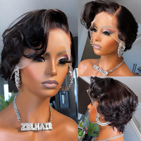 Perruque Lace Frontal Wig naturelle bouclée 13x4, coupe Pixie, Bob, noeuds blanchis, avec Baby Hair