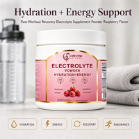 Poudre d'électrolytes de marque privée OEM/ODM, saveur framboise, sans sucre, zéro calorie, zéro glucides, certifiée Halal, 300g, énergétique