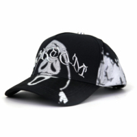 Gorra de Béisbol con Estampado Completo y Diseño Curvo, Gorra Personalizada con Logotipo Metálico, Gorra de Hip-Hop con Diseño de Esqueleto Humano para Hombre