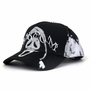 Casquette de baseball incurvée à impression intégrale, avec logo métallique personnalisé, style hip-hop, motif squelette humain, pour hommes - Product Image 1
