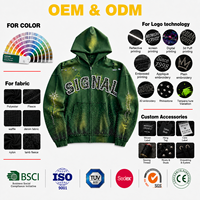 Sudaderas de algodón extragrandes con cuello redondo y bordado de apliques personalizados para hombre, sudaderas con capucha pesadas con cremallera y pedrería desgastada