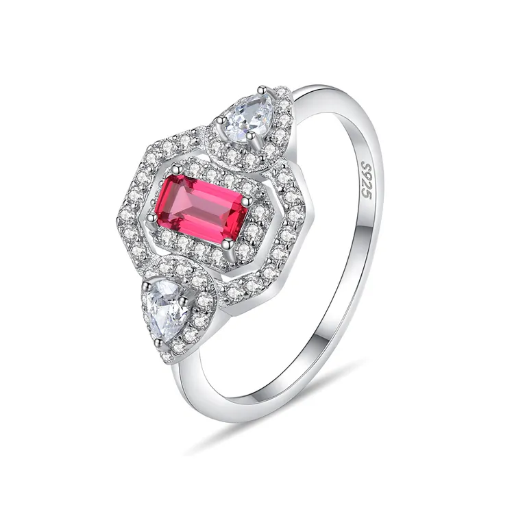 Edler Schmuck 925 Sterling Silber Baguette Edelstein Mode Zirkon Rosa Diamantringe für Frauen