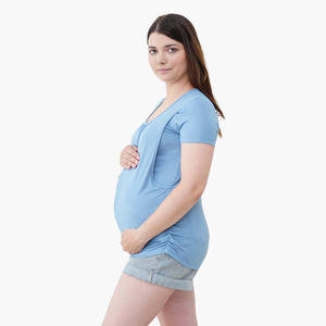 Conjunto de Pijama de Maternidad Transpirable de Algodón y Bambú para Mujer Talla Grande, Camiseta Corta y Sujetador de Lactancia - Product Image 3