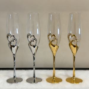 Copa de Champán de Lujo Hecha a Mano con Cristales <span class=keywords><strong>Swarovski</strong></span> y Aleación de Zinc, Diseño de Doble Corazón, Tallo Largo, Capacidad de 200 ml, Plateada/Dorada/Oro Rosa - Product Image 5