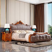 Neues Chinesisch-Europäisches Doppelbett aus Ebenholz und Leder mit Massivholzrahmen 1,8m/2,0m Luxus-Schlafzimmer Hochzeitsbett Modell 2028
