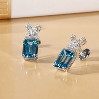 Ensemble de bijoux en diamant de laboratoire de qualité supérieure, coupe émeraude bleue, certifié IGI, or 14K 18K, pendentif, boucles d'oreilles et bague en diamant rectangulaire de luxe