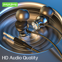 Maimi earphone musik aluminium hifi, headset stereo dalam telinga 3.5mm dengan mikrofon dan kabel untuk ponsel