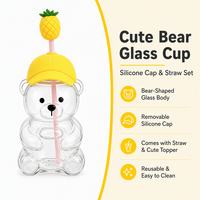 Tasse en verre personnalisée de 20 oz en forme d'ours pour les fêtes, tasse à café transparente de Noël avec couvercles en silicone et paille