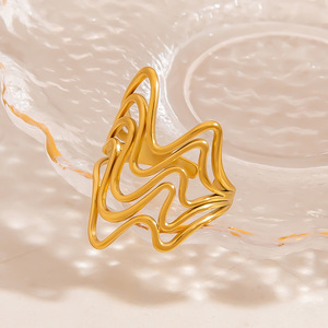 18K Gold Plated Stainless Steel <b>Ring</b> - Hollow Design Open <b>Adjustable</b> Band | Trendy Women's Fashion Jewelry - Product Image 3