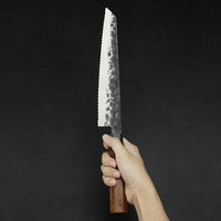 Couteau à pain en acier au carbone de qualité supérieure 9,5 pouces, acier 9Cr18mov avec manche en ébène, 3 couches d'acier, écologique, 60 HRC, ambidextre