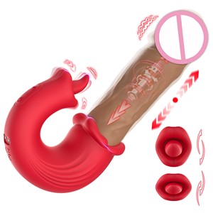 Vibratore <span class=keywords><strong>4</strong></span> <span class=keywords><strong>in</strong></span> 1 a Doppia Stimolazione, Giocattolo Sessuale con Spinta Forte e Leccata Realistica, Massaggiatore Ricaricabile <span class=keywords><strong>in</strong></span> Silicone per Punto G e Clitoride - Product Image 1