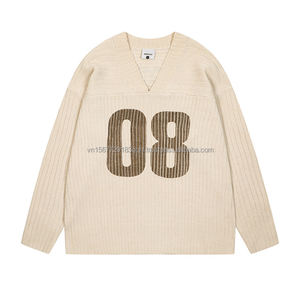 Suéter de punto con cuello en V y estampado de rayas número 08, estilo deportivo, holgado, informal y a la moda para primavera y otoño. - Product Image 4