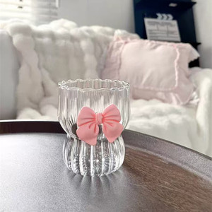 Best Selling <strong>Girl</strong> Gift Pink Bow Wine <strong>Glass</strong> Without Handle for Tea Coffee and Water Beverages - Product Image 2