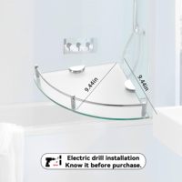 Étagère d'angle en verre en acier inoxydable, simple/double niveau, murale, réglable, gain de place, rangement pour salon et salle de bain