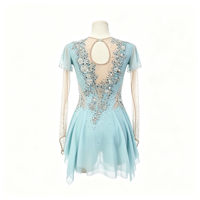 Robe de patinage artistique bleu clair pour enfants et adultes, manches courtes évasées, strass, pour compétition et spectacle de patinage sur glace