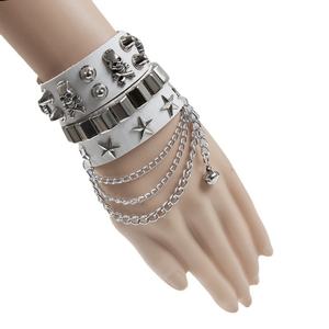Bracelet en cuir punk clouté avec chaîne et crâne, ajustable, style gothique rock, bijoux unisexe tendance pour hommes et femmes - Product Image 5
