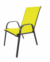 Chaise de jardin extérieure empilable à vente directe d'usine avec siège en tissu Teslin et cadre en acier enduit de poudre antirouille