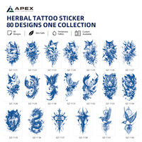 Autocollants de tatouage semi-permanents aux herbes, 80 motifs, 110x180mm, vente en gros