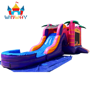 Toboggan aquatique gonflable tropical commercial, rose et violet, aire de jeux aquatique intérieure et extérieure pour les fêtes et les locations d'événements pour enfants - Product Image 6