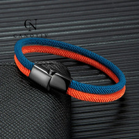 Bracelet à breloques coloré à double corde Bracelet de corde de survie nautique fermoir magnétique en acier inoxydable noir