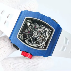 Montre mécanique automatique 3503, boîtier en fibre de carbone bleue, bracelet en caoutchouc blanc, lumineuse, sportive, étanche, tourbillon - Product Image 1