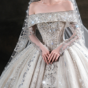 Vestidos de Novia con Lentejuelas y Cuello Barco con Cristales Brillantes LSHT116 para Mujer - Product Image 3